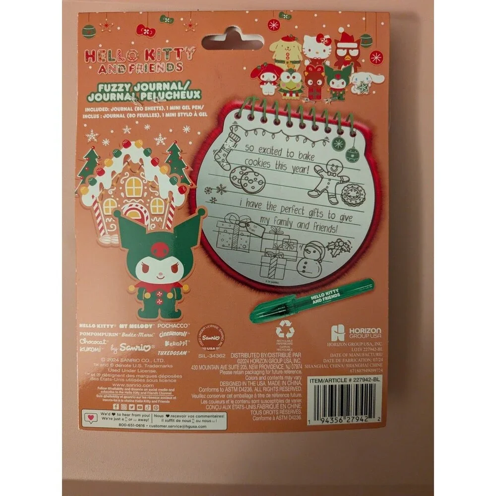 Sanrio 2024 Hello Kitty Kuromi Christmas Fuzzy Journal -NEW